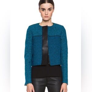 PROENZA SCHOULER
Tweed Jacket Size 8 Cropped Leather trim blue